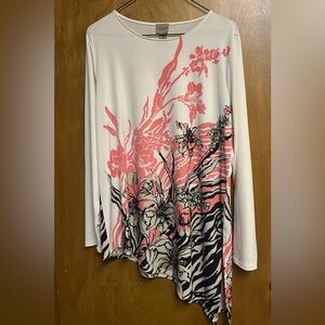 Chico's Easywear Pink and Black Floral Long Sleeve Top